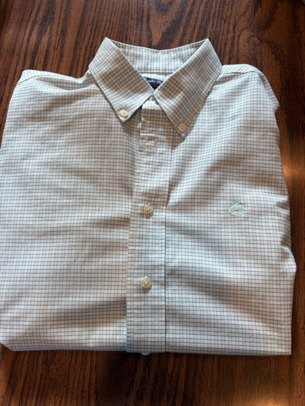 Brooks Brothers Fleece Checked Button-Down Dress Shirt Light Blue Large Youth